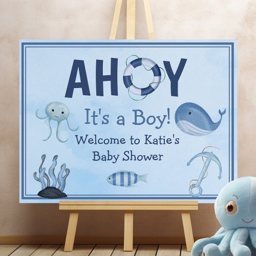 Ahoy Its a Boy Cute Coastal Baby Shower Blue Foam Board