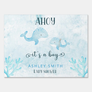 Ahoy Its a boy cute Mom and Baby whale baby shower Sign