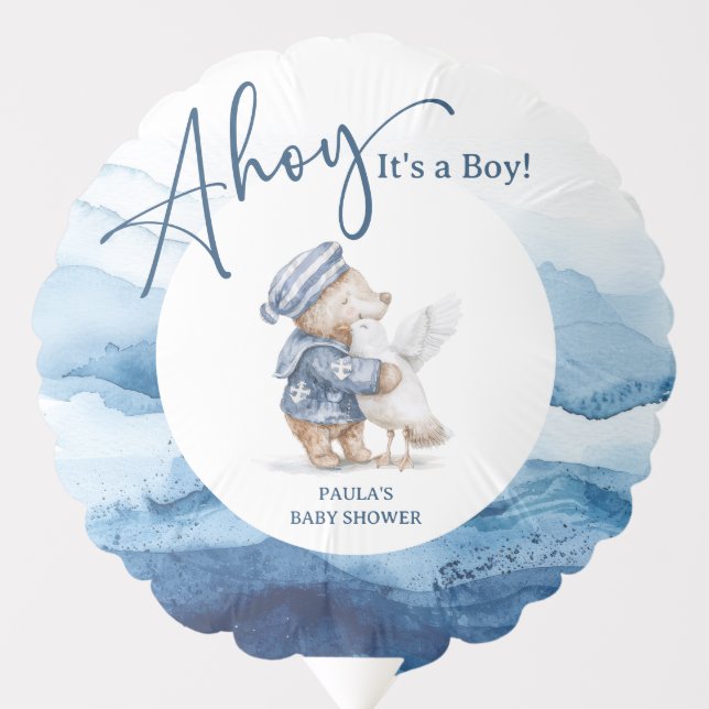 Ahoy It's a Boy Cute Nautical Baby Shower Balloon (Front)