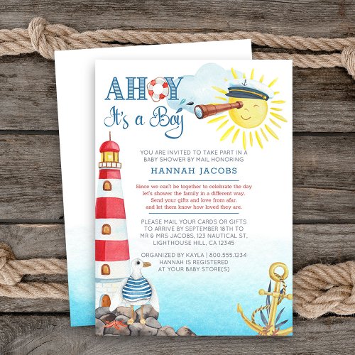 Ahoy its a Boy Cute Nautical Baby Shower by Mail Invitation