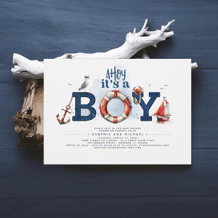 Ahoy It's A Boy Cute Nautical Baby Shower Invitation