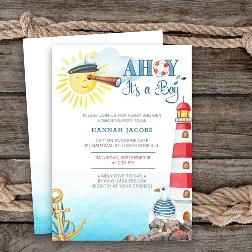 Ahoy its a Boy Cute Nautical Baby Shower Invitation