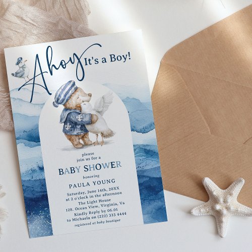 Ahoy Its a Boy Cute Nautical Baby Shower Invitation