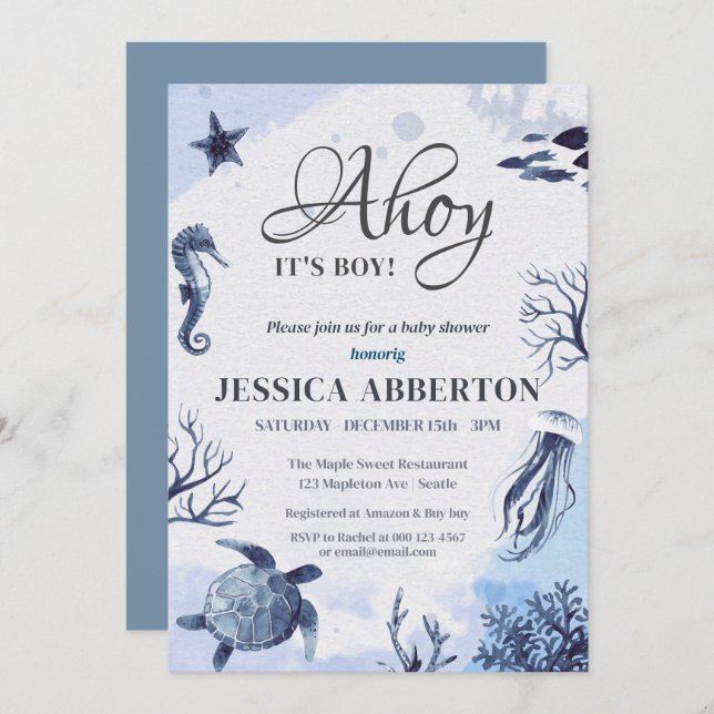 Ahoy, It's a Boy cute Under the Sea Baby Shower Invitation (Front/Back)