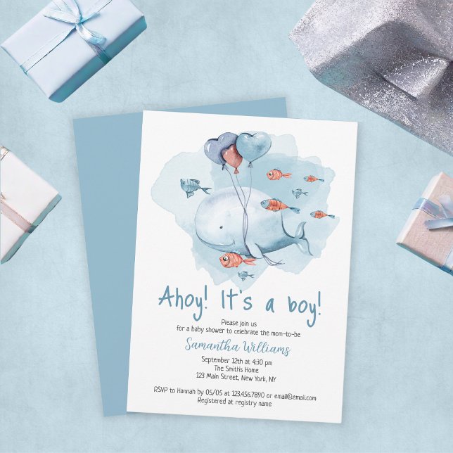 Ahoy It's A Boy Cute Whale Baby Shower Invitation (Ahoy It's A Boy Cute Whale Baby Shower Invitation
)