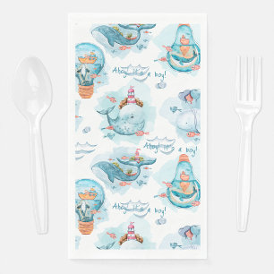 Ahoy It's A Boy Cute Whale Table Decor Baby Shower Paper Guest Towels