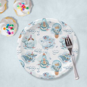 Ahoy It's A Boy Cute Whale Table Decor Baby Shower Paper Plates