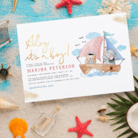 Ahoy It's a Boy Elephant & Bear Boat Baby Shower Invitation