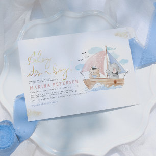 Ahoy It's a Boy Elephant & Bear Boat Baby Shower Invitation