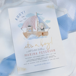 Ahoy It's A Boy Elephant Sailboat Baby Shower Invitation