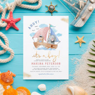 Ahoy It's A Boy Elephant Sailboat Baby Shower Invitation