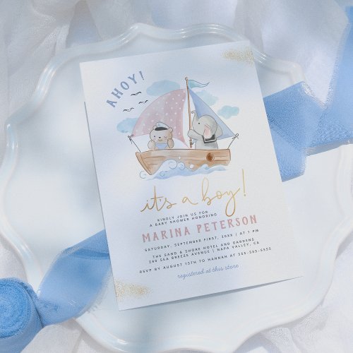 Ahoy It's A Boy Elephant Sailboat Baby Shower