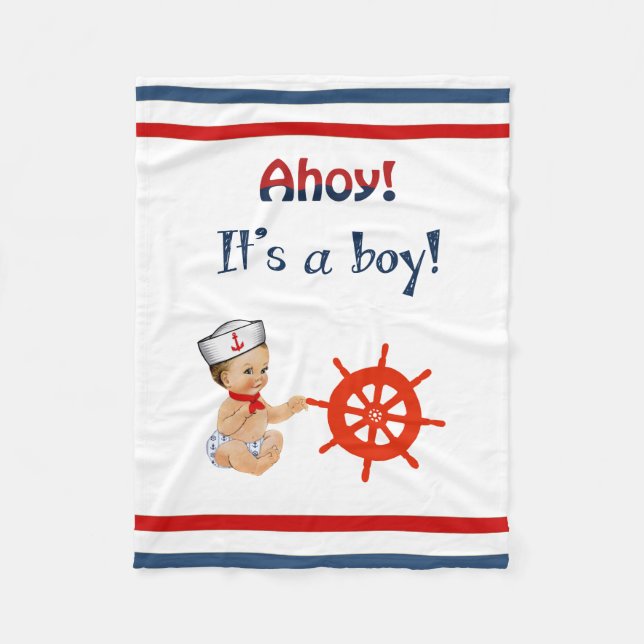 Ahoy It's a Boy Fleece Blanket (Front)