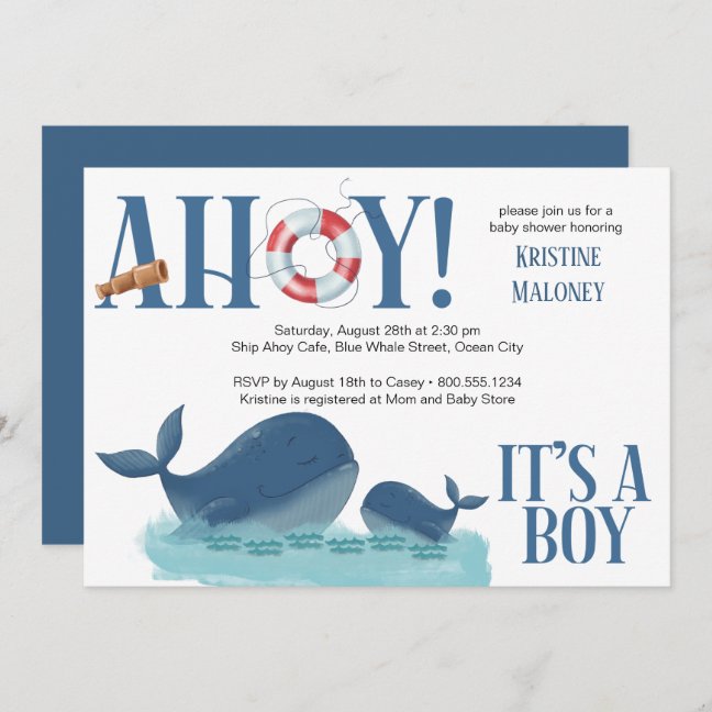 Ahoy It&#39;s a Boy Happy Whale Boy Baby Shower Invitation