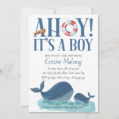 Ahoy It's a Boy Happy Whale Watercolor Baby Shower Invitation (Front)