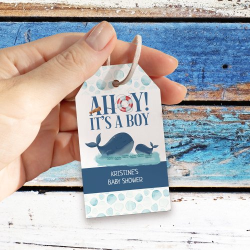 Ahoy Its A Boy Happy Whales Personalized  Gift Tags