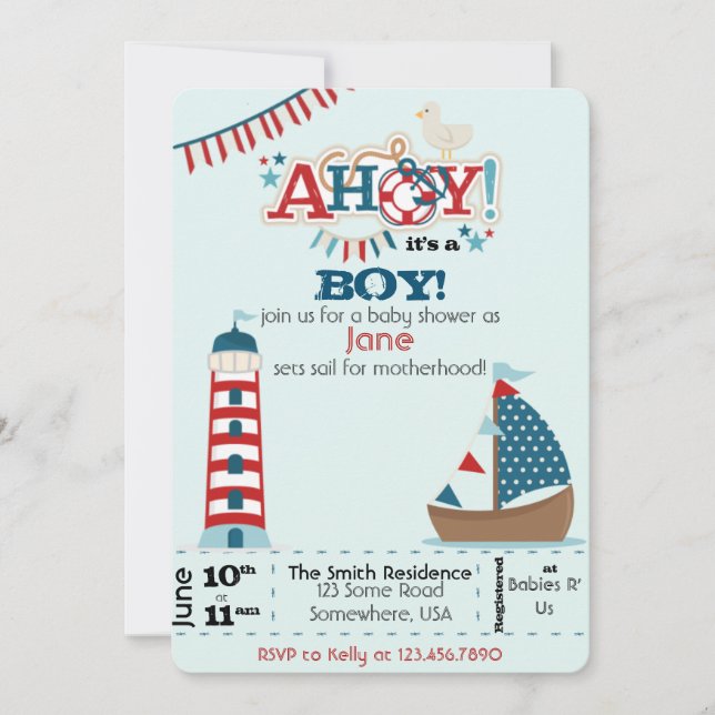 Ahoy It's a Boy! Invitation (Front)