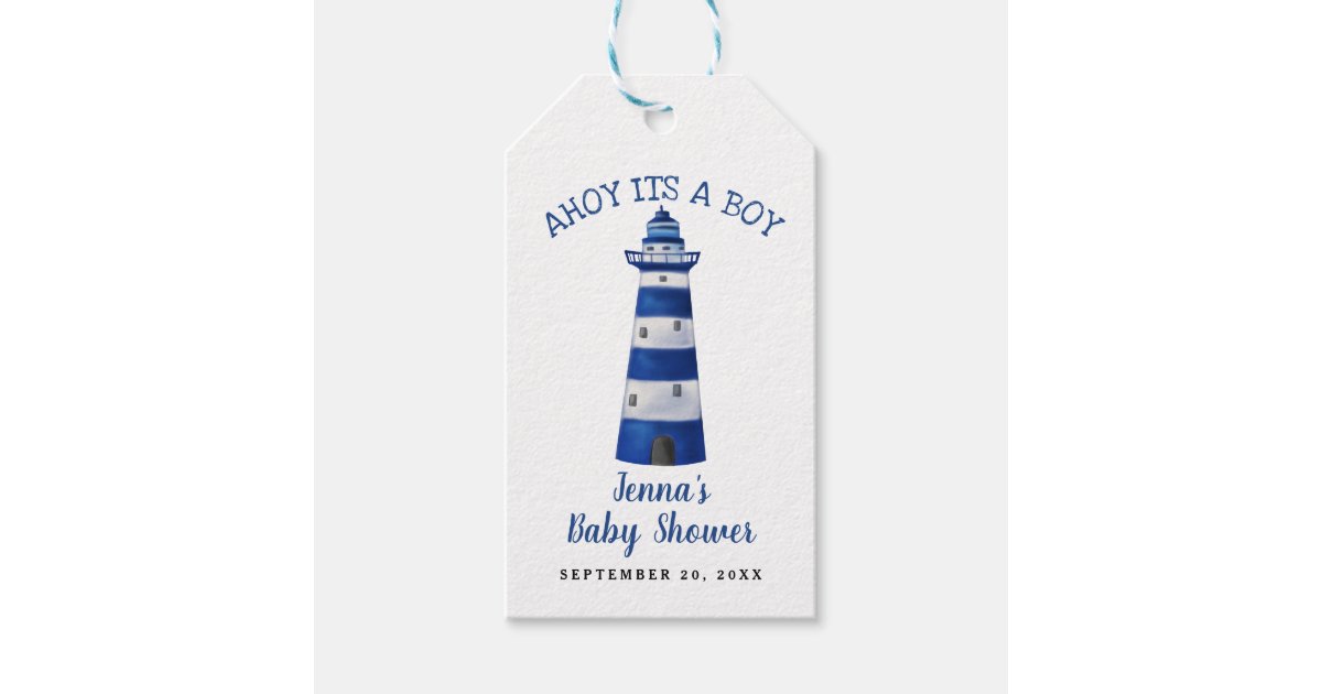 Ahoy Its A Boy Lighthouse Nautical Baby Shower Gift Tags