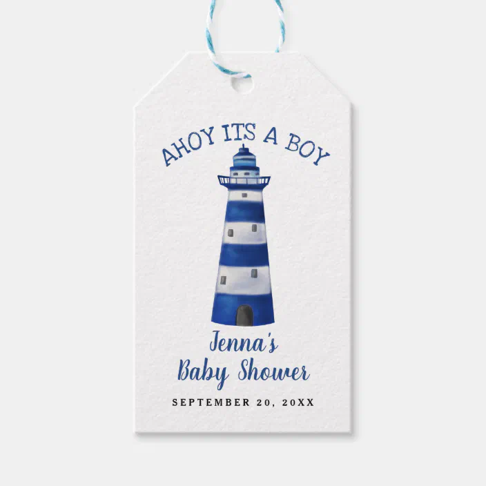 Ahoy Its A Boy Lighthouse Nautical Baby Shower Gift Tags Zazzle Com
