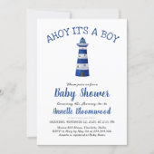 Ahoy Its A Boy Lighthouse | Nautical Baby Shower Invitation (Front)