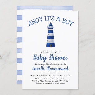Ahoy Its A Boy Lighthouse Nautical Baby Shower Invitation