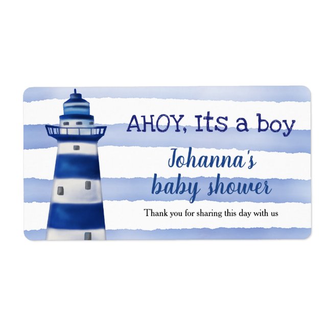 Ahoy Its A Boy Lighthouse | Nautical Baby Shower Label (Front)