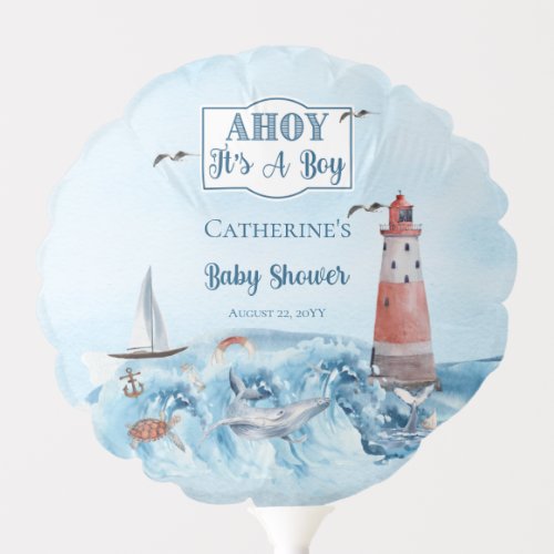 Ahoy Its A Boy Lighthouse Ocean Baby Shower  Balloon