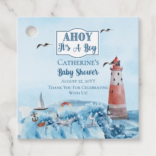 Ahoy Its A Boy Lighthouse Ocean Baby Shower Favor Tags