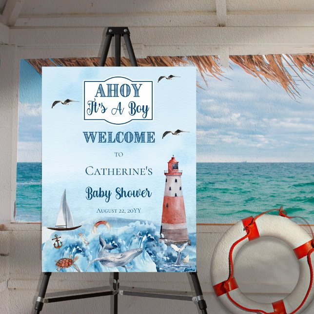 Ahoy It's A Boy Lighthouse Ocean Baby Shower Foam Board (Creator Uploaded)
