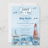 Ahoy It's A Boy Lighthouse Ocean Baby Shower QR Invitation (Front)