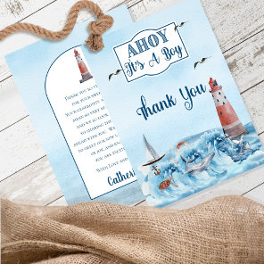 Ahoy It's A Boy Lighthouse Ocean Baby Shower  Than Thank You Card