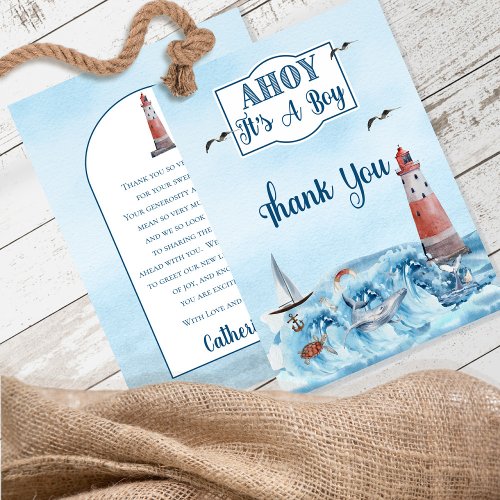 Ahoy Its A Boy Lighthouse Ocean Baby Shower  Than Thank You Card