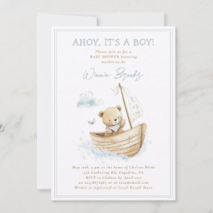 Ahoy It's A Boy Little Sailor Bear Baby Shower Invitation