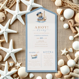 Ahoy it's a boy! Minimalist Nautical Baby Shower All In One Invitation