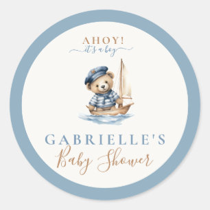 Ahoy it's a Boy! Minimalist Nautical Baby Shower  Classic Round Sticker