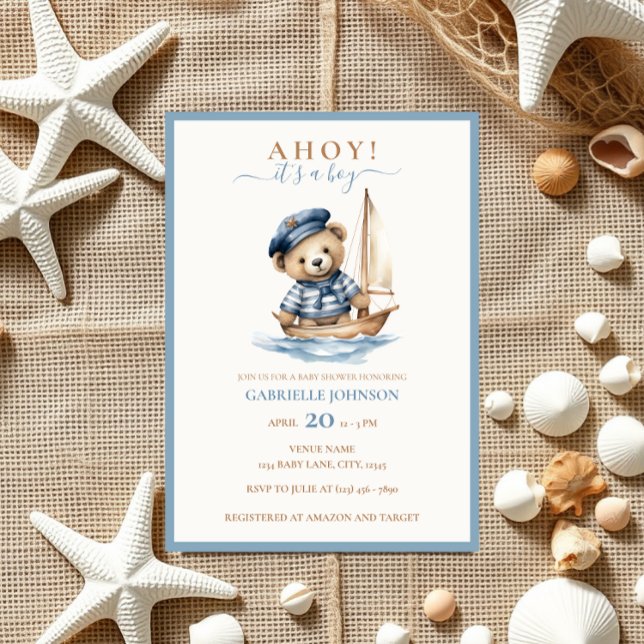 Ahoy it's a Boy! Minimalist Nautical Baby Shower  Invitation (Creator Uploaded)