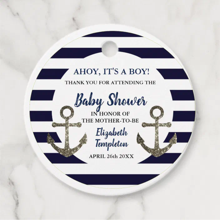 Ahoy It S A Boy Nautical Anchor Blue Baby Shower Favor Tags Zazzle Com