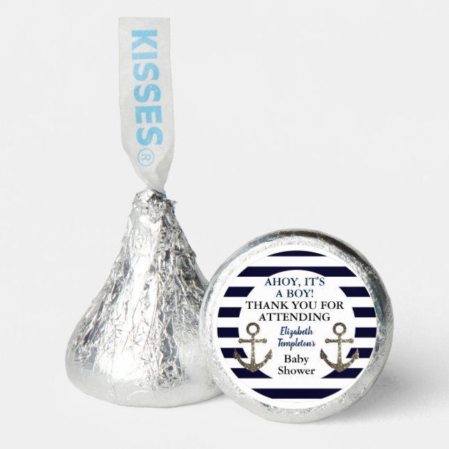 Ahoy It's a Boy Nautical Anchor Blue Baby Shower  Hershey®'s Kisses® (Front)