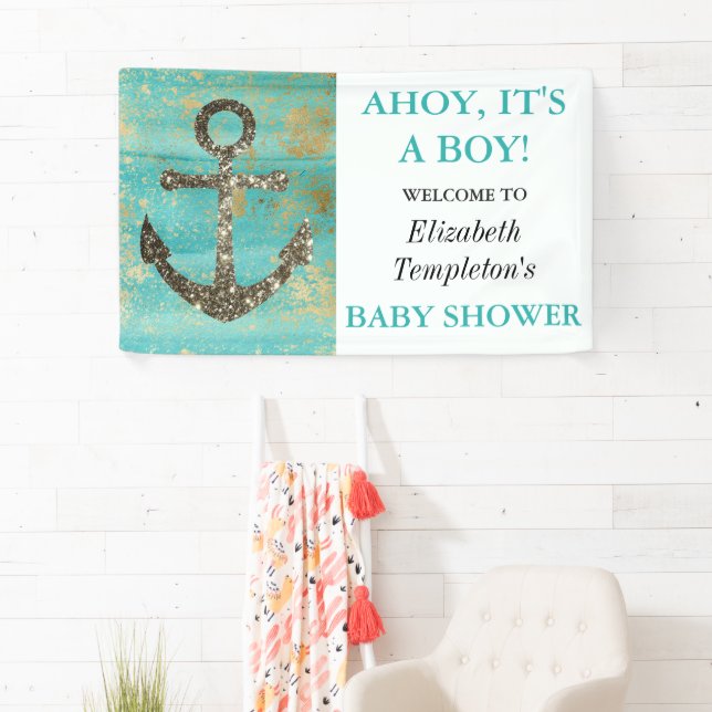 Ahoy It's a Boy Nautical Anchor Ocean Baby Banner (Insitu)
