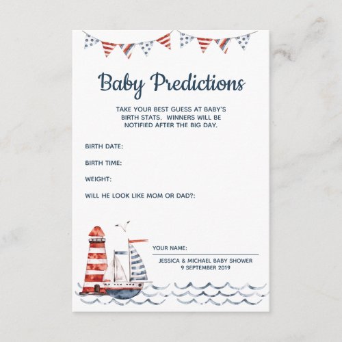 Ahoy Its A Boy Nautical Baby Predictions Card