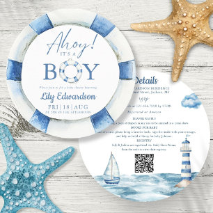 Ahoy Its A Boy Nautical Baby Shower All In One Invitation