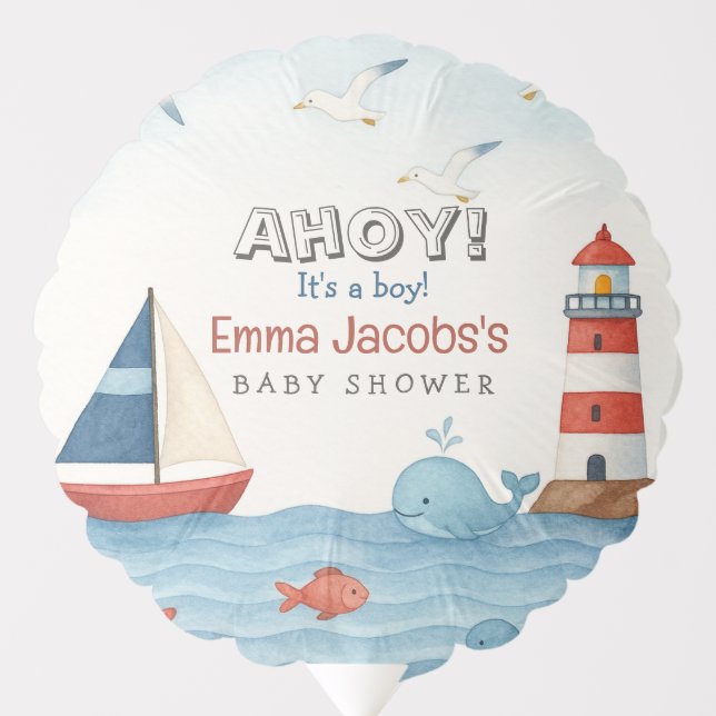 Ahoy It's a Boy Nautical Baby Shower Balloon (Front)