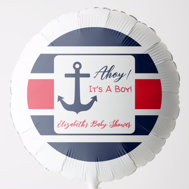 Ahoy It's A Boy! Nautical Baby Shower Balloon (Front)