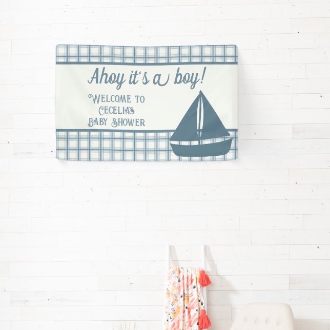Ahoy It's A Boy Nautical Baby Shower Banner (Insitu)
