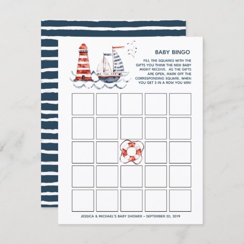 Ahoy Its A Boy Nautical Baby Shower Bingo Invitation
