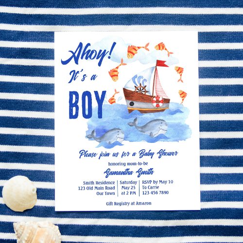 Ahoy its a boy nautical baby shower budget invite