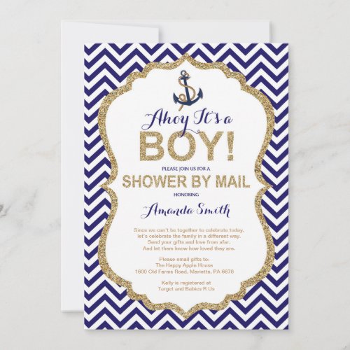 Ahoy its a Boy Nautical Baby Shower by mail Invitation