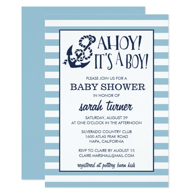 Ahoy, It's A Boy! Nautical Baby Shower Invitation