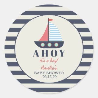 Ahoy It's a Boy Nautical Baby Shower Classic Round Sticker
