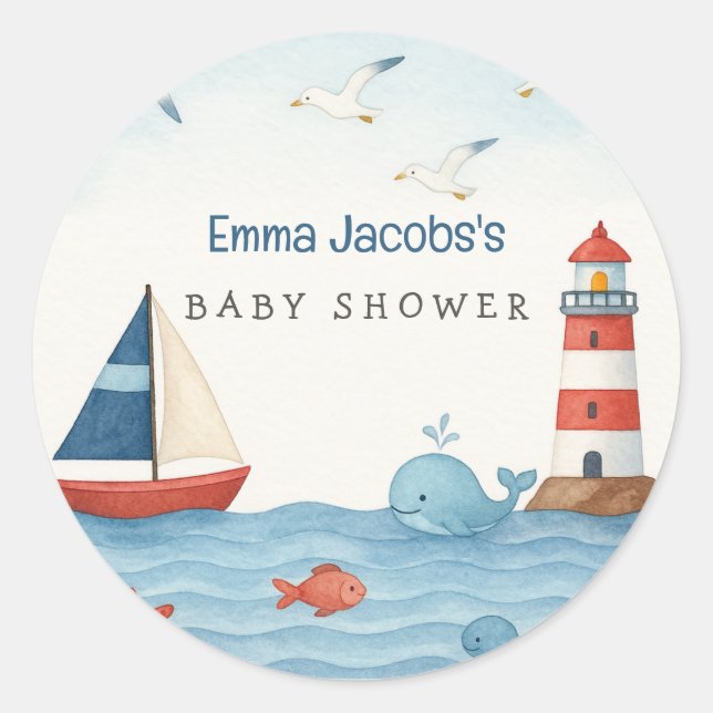 Ahoy It's a Boy Nautical Baby Shower Classic Round Sticker (Front)